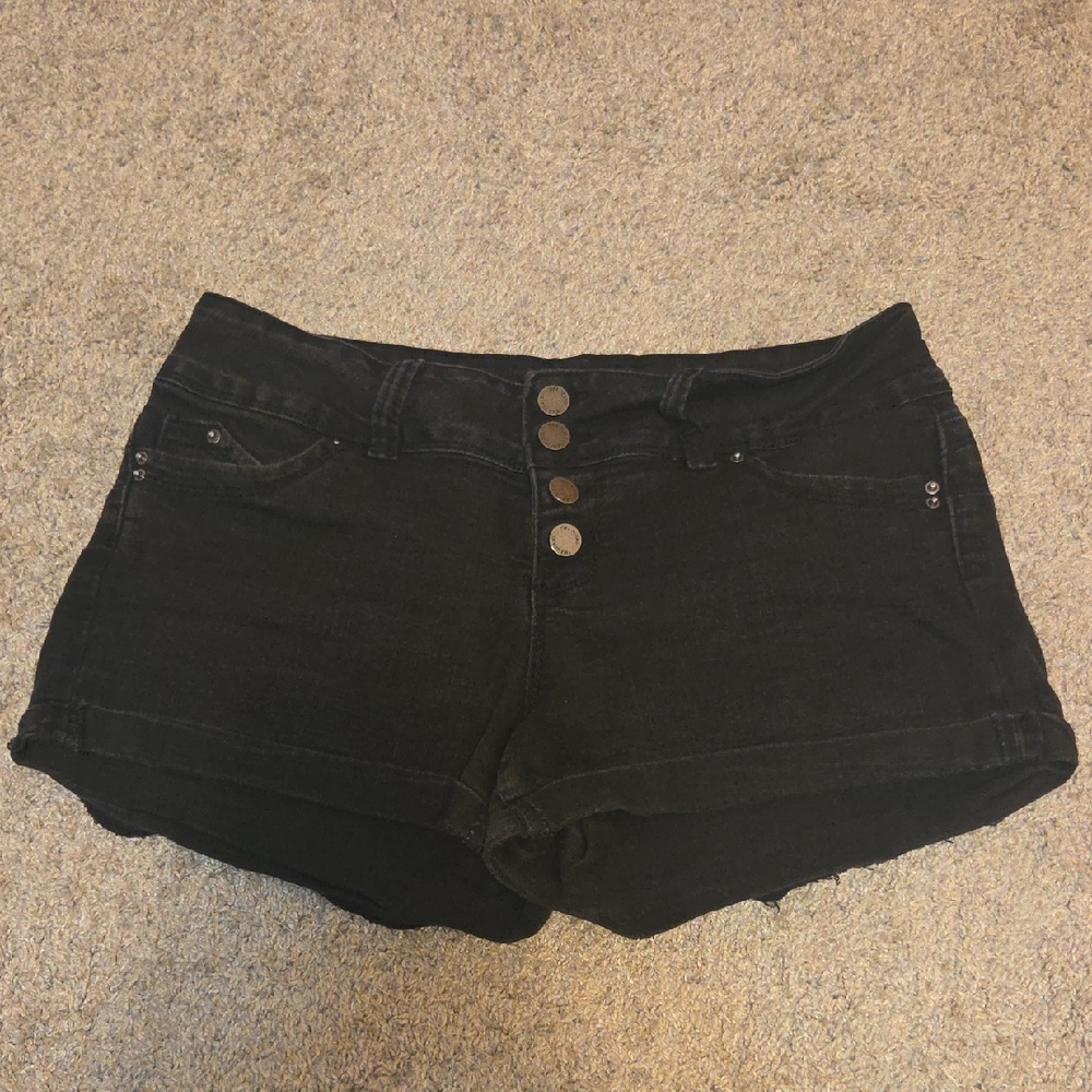 YMI Black Jean Shorts High-Waisted Distressed Hem